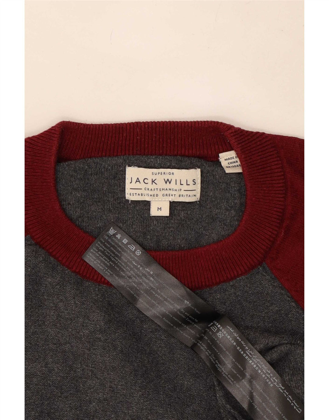 Męski sweter Jack Wills z okrągłym dekoltem, średnioszary, bawełniany w bloki kolorów