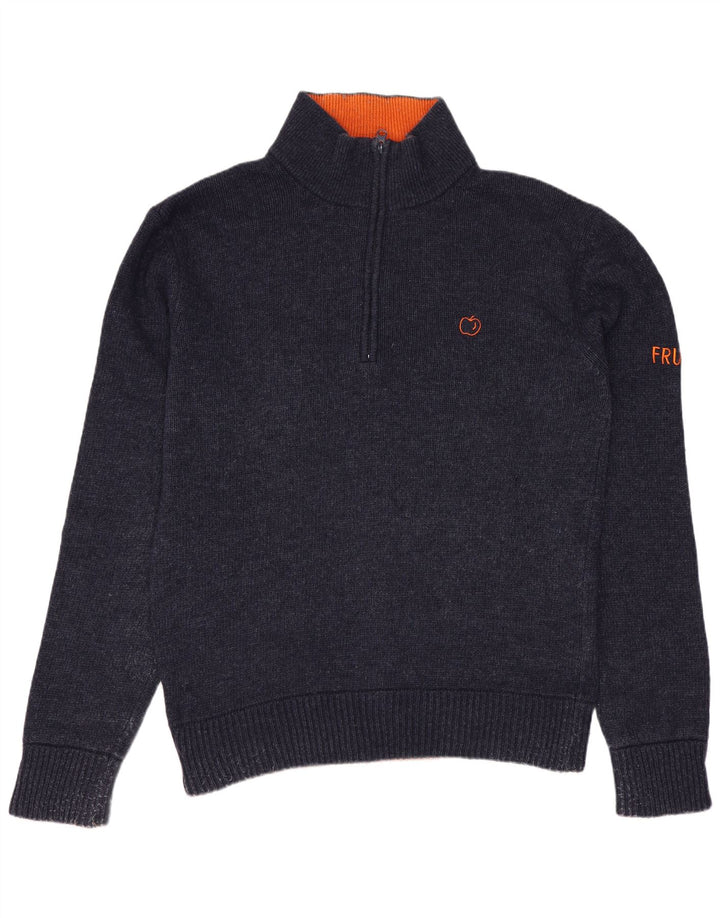 Męski sweter zapinany na zamek VINTAGE, średni granatowy wełniany