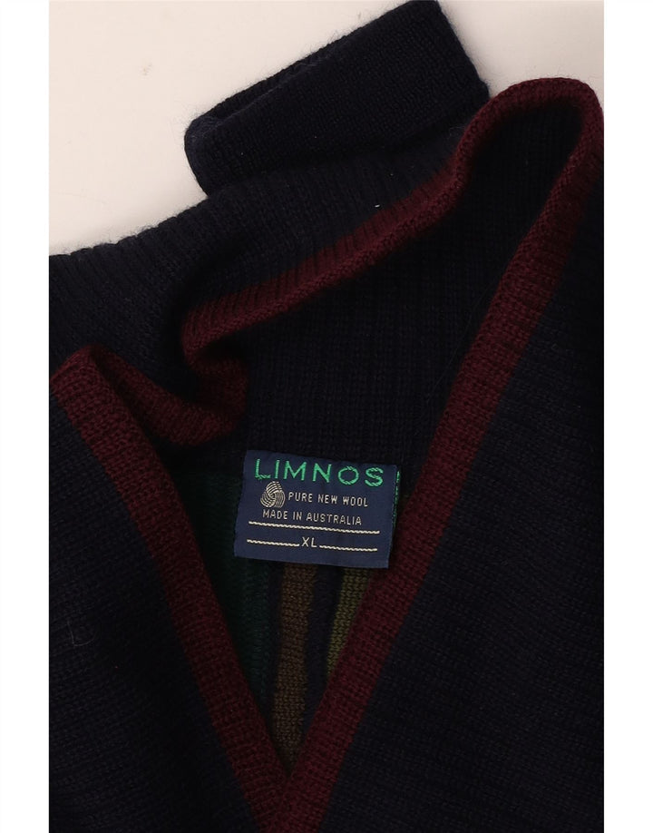 Limnos Męski sweter z szalowym dekoltem XL Wielobarwna geometryczna wełna