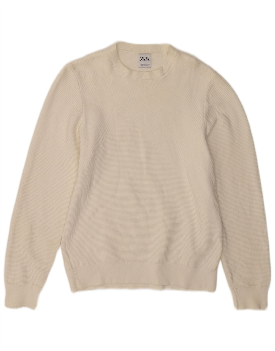 Męski sweter z okrągłym dekoltem Zara, mały, biały, bawełniany