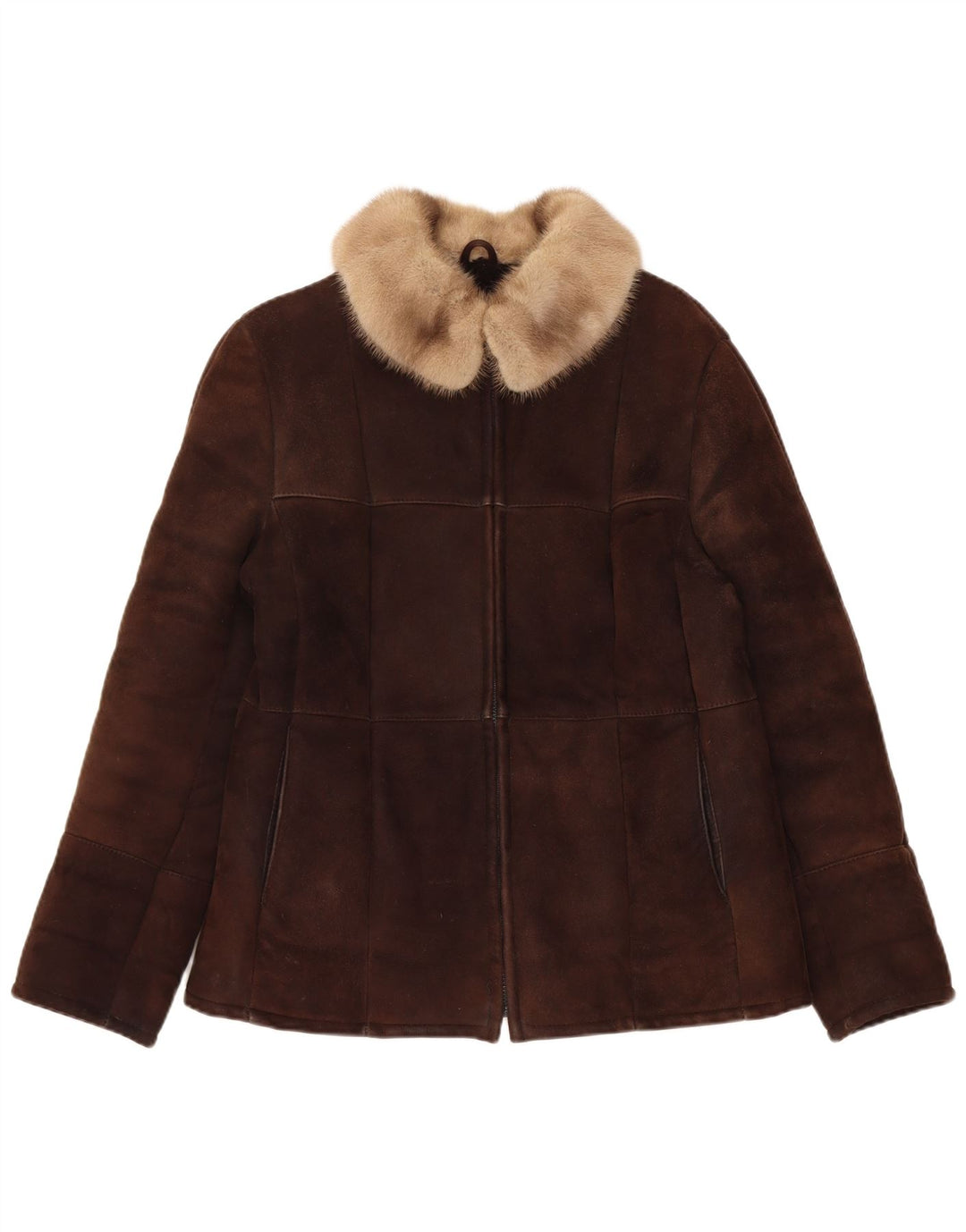 Vintage damska kurtka shearling UK 14 średni brąz
