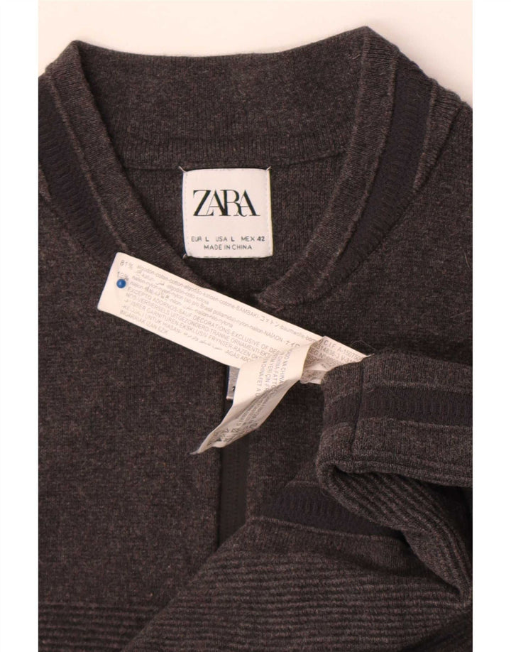 Męski sweter Zara, duży, szary, bawełniany w paski