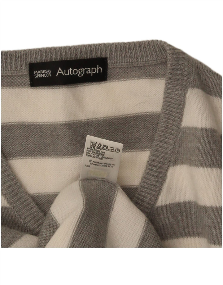 Marks & Spencer Męski sweter z dekoltem w kształcie litery V, z autografem, w średnie szare paski