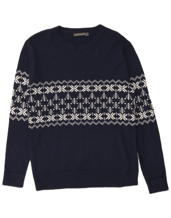 Męski sweter z okrągłym dekoltem FRENCH CONNECTION Średni granatowy Fair Isle