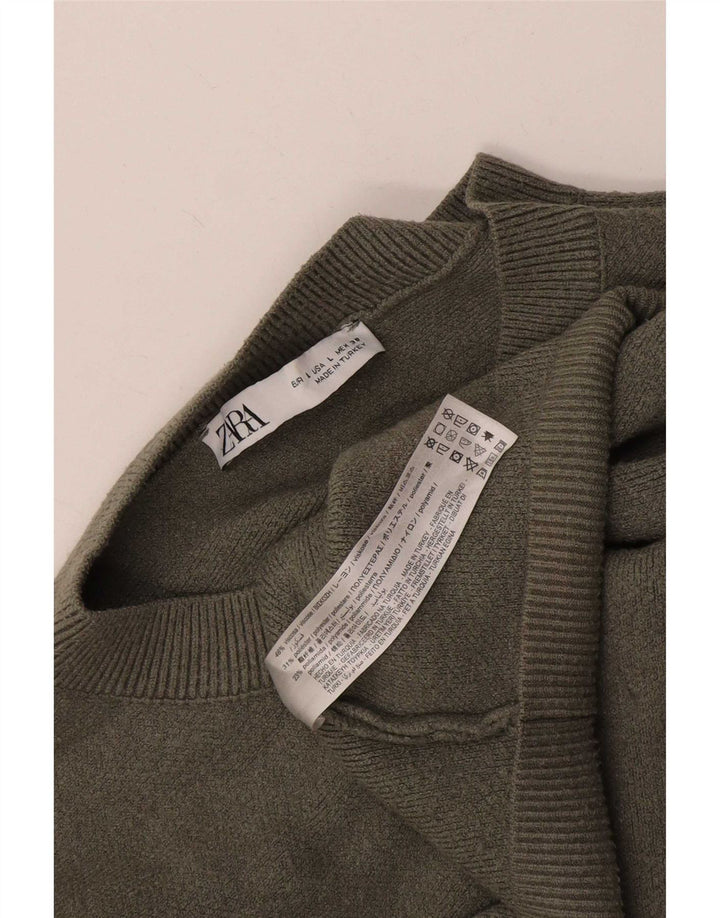 Damski sweter oversize zapinany na guziki Zara UK 16, duża wiskoza khaki