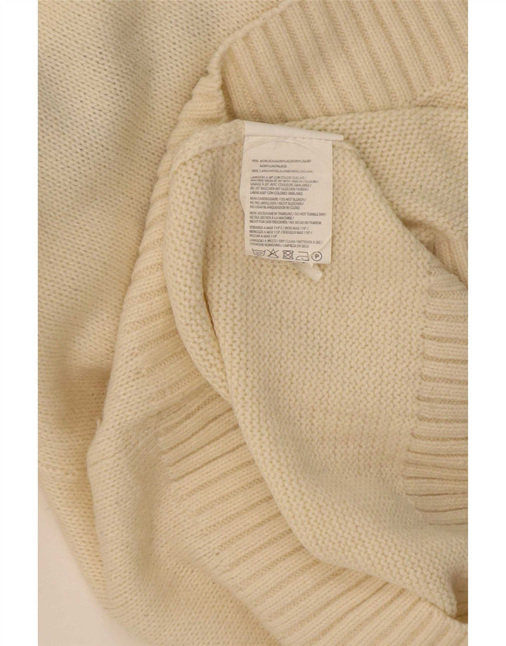 Vintage męski sweter z okrągłym dekoltem, średni biały, akryl Fair Isle