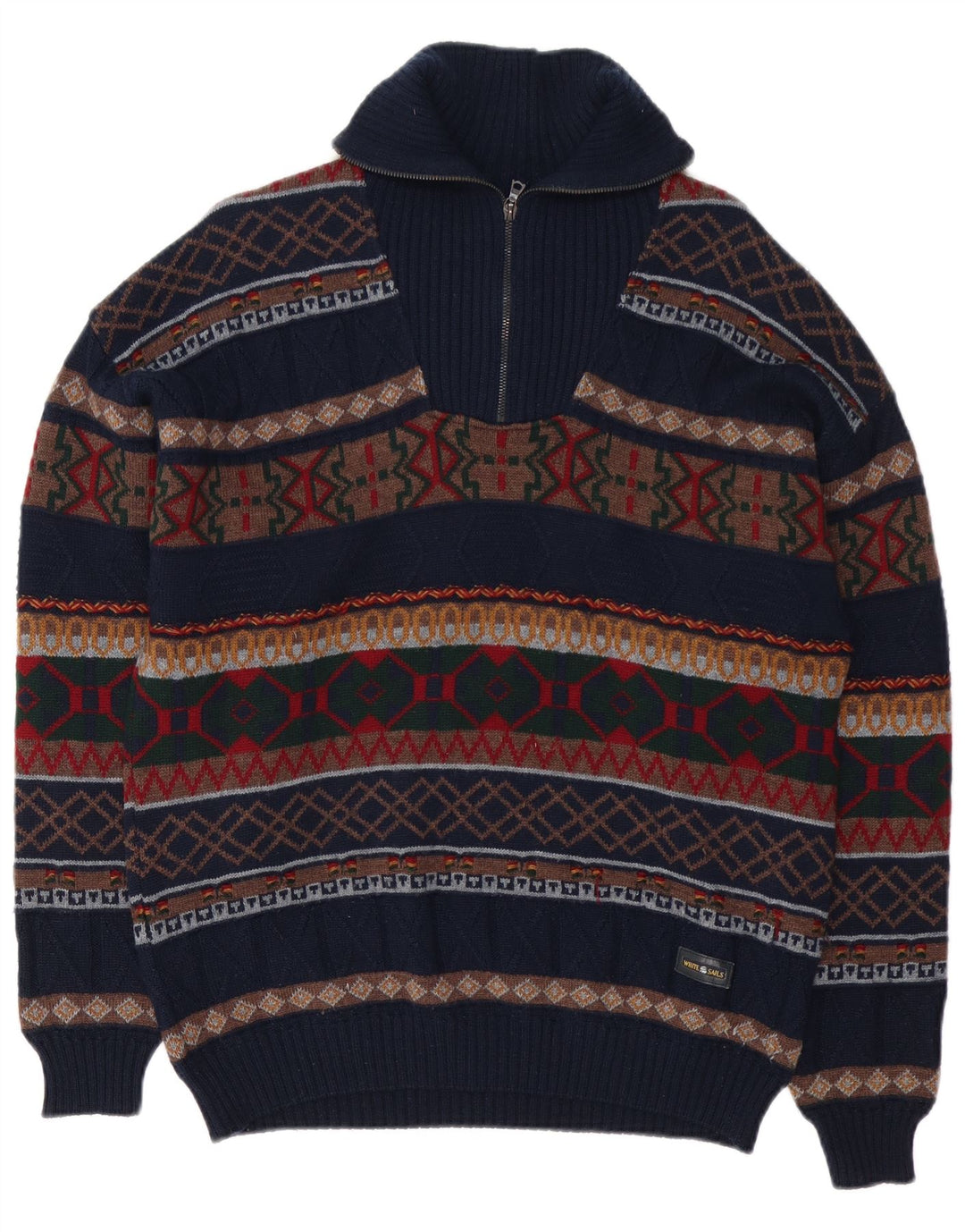Męski sweter z zamkiem błyskawicznym White Sails, duży granatowy, wełna Fair Isle