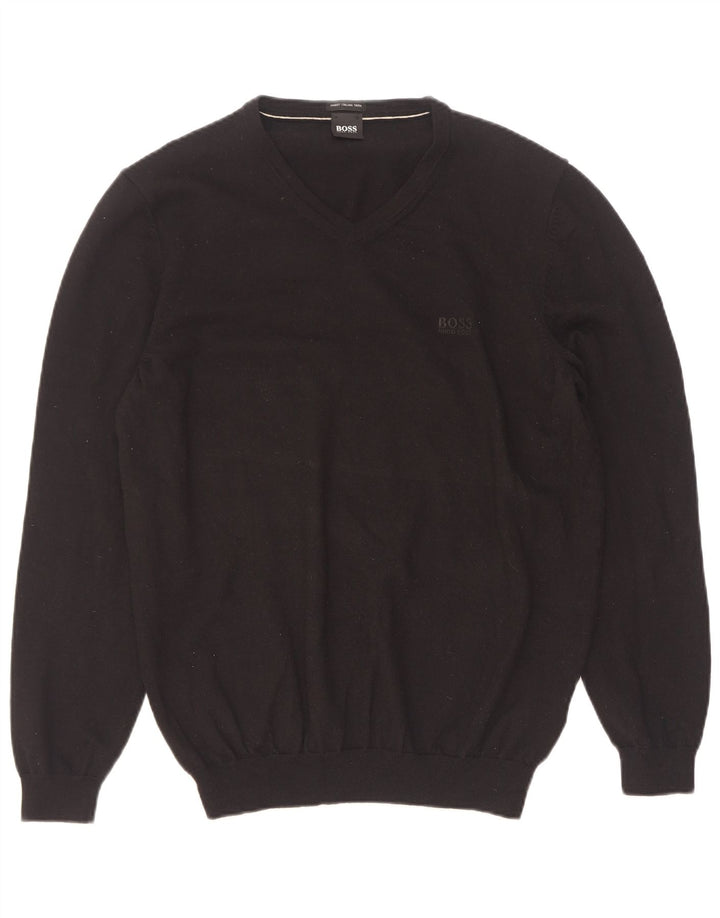 Męski sweter z dekoltem w kształcie litery V Hugo Boss XL, czarna dziewicza wełna