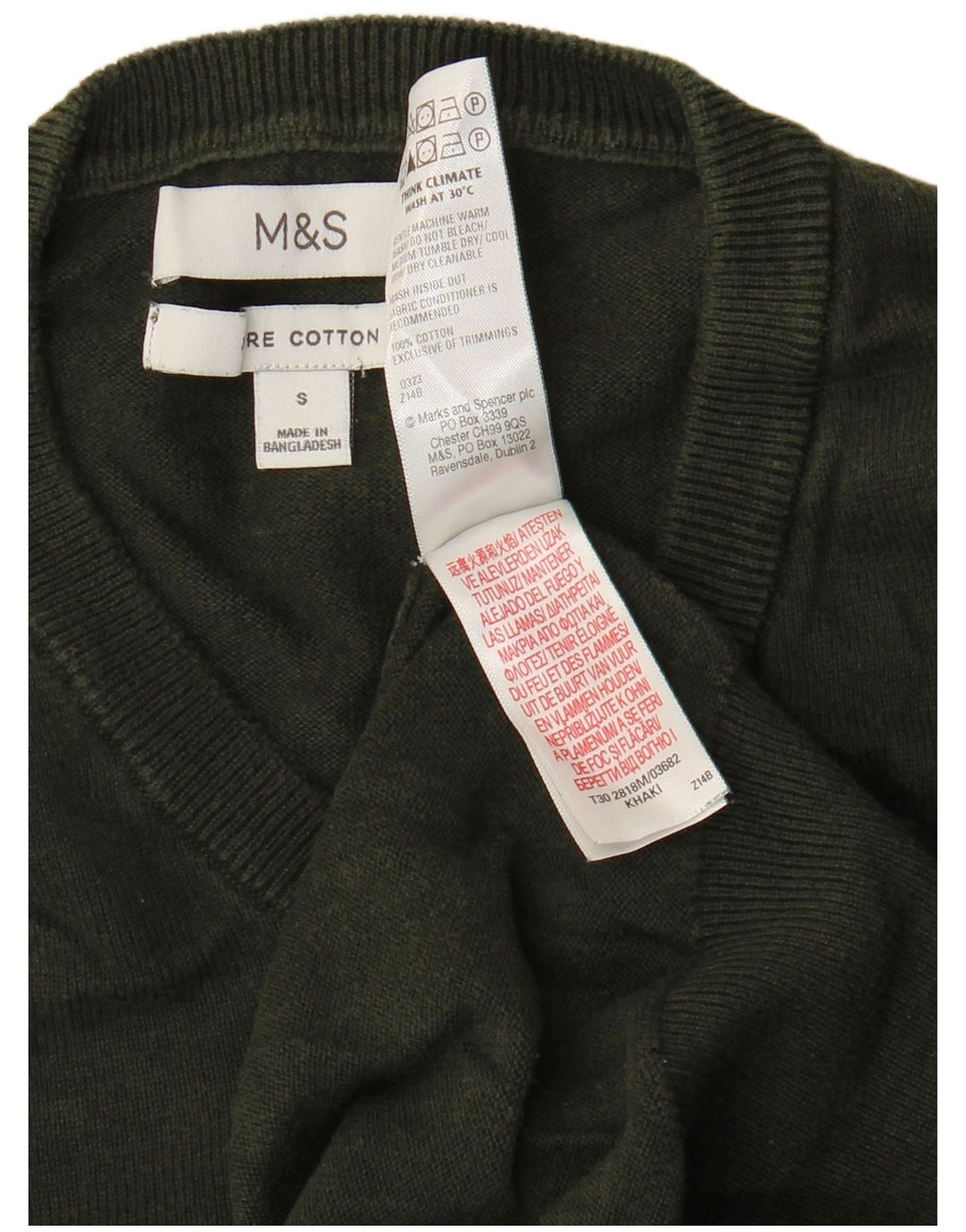 Marks & Spencer Męski sweter z okrągłym dekoltem, mały, zielony, bawełniany