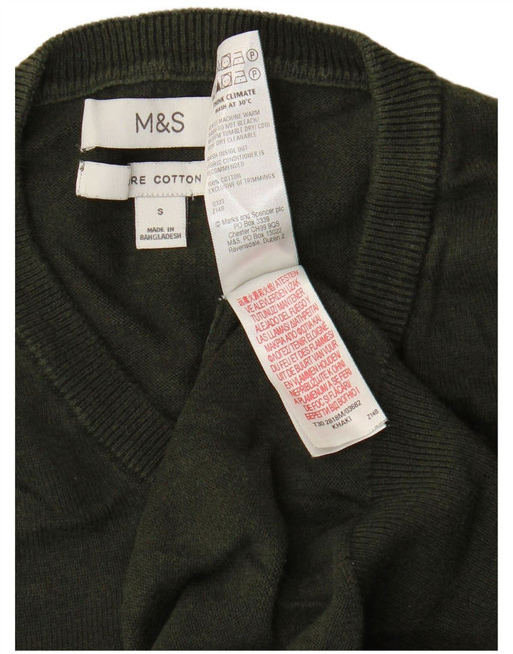 Marks & Spencer Męski sweter z okrągłym dekoltem, mały, zielony, bawełniany