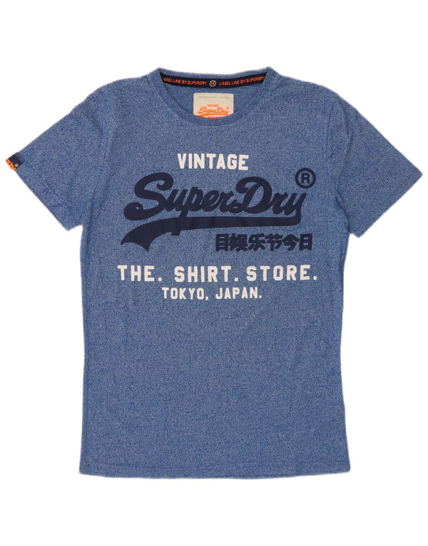 SUPERDRY Męski T-shirt z grafiką, mały, niebieski, bawełniany w cętki