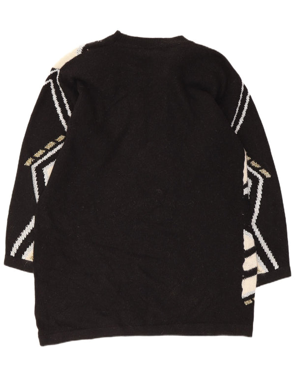 Damska sukienka sweterkowa w stylu vintage UK 16, duża, czarna, geometryczna wełna owcza