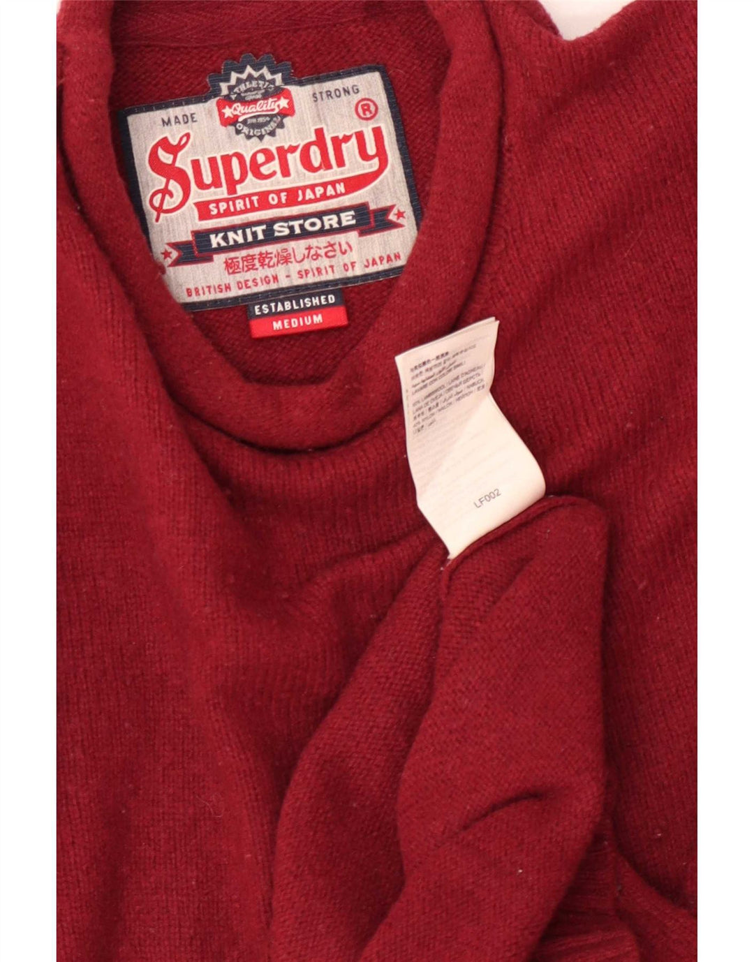 Męski sweter Superdry z okrągłym dekoltem, średnia czerwona wełna owcza