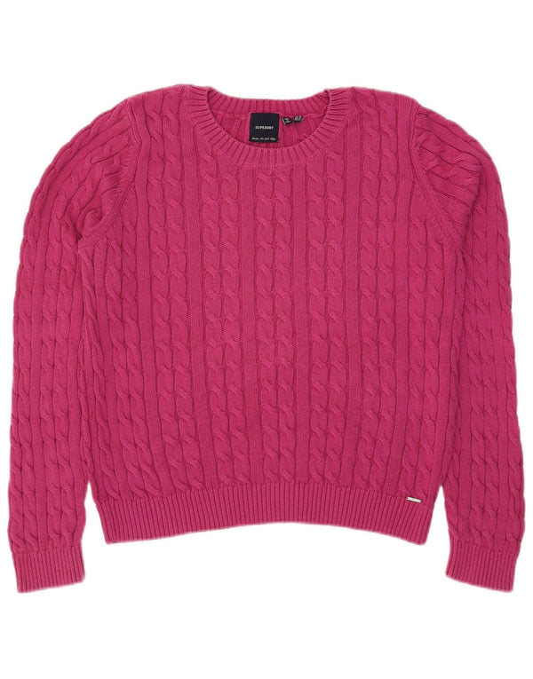 Damski sweter Superdry z dekoltem w łódkę, UK 16, duży, różowy, bawełniany