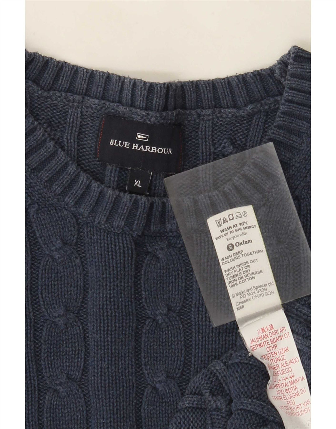 Marks & Spencer Męski niebieski sweter z okrągłym dekoltem i okrągłym dekoltem XL, granatowy