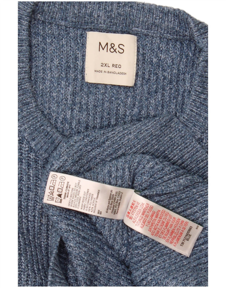 Marks & Spencer Męski sweter z okrągłym dekoltem 2XL Niebieski nakrapiany poliamid