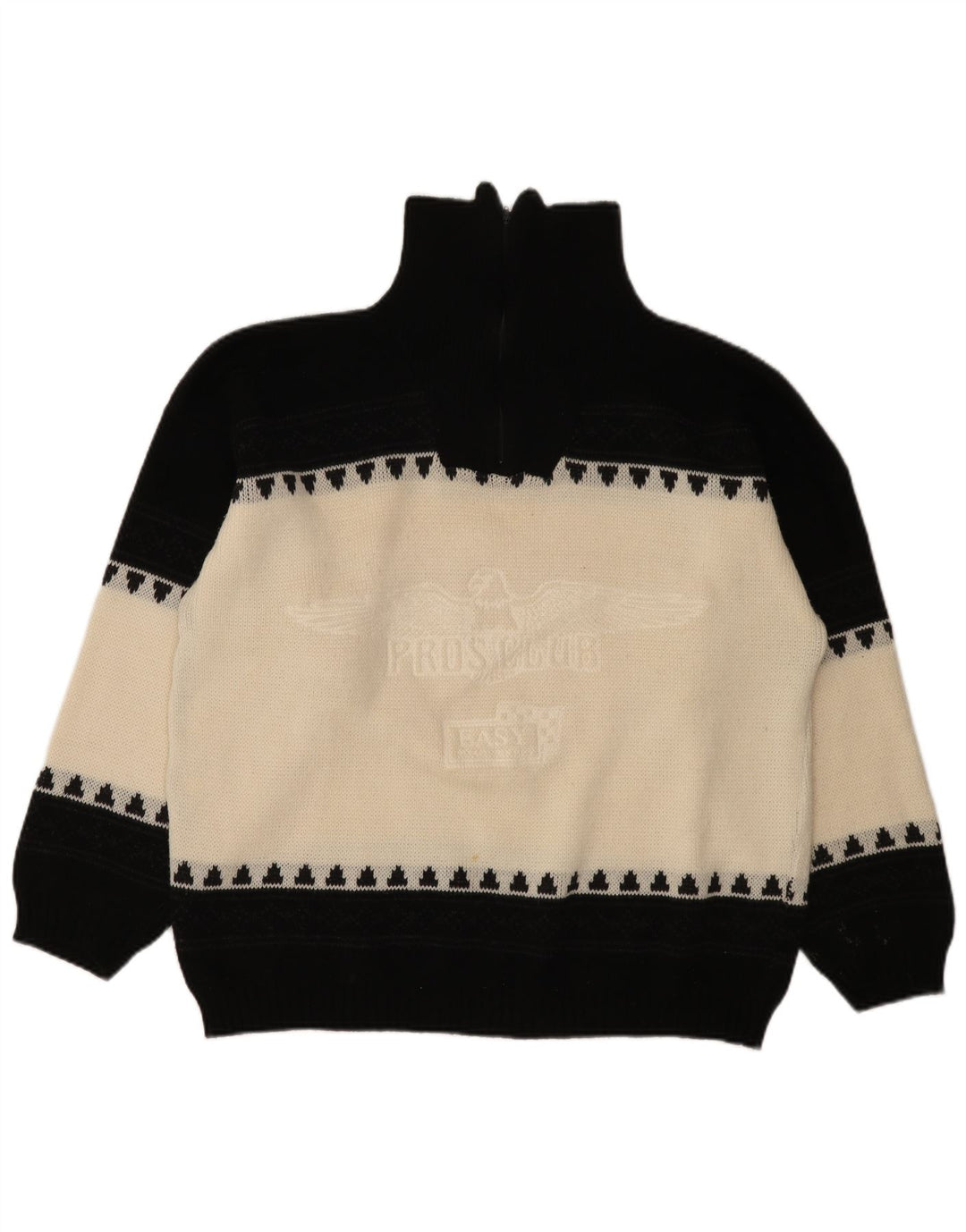 Męski sweter w stylu vintage z graficznym zamkiem błyskawicznym i dużym czarnym blokiem kolorów