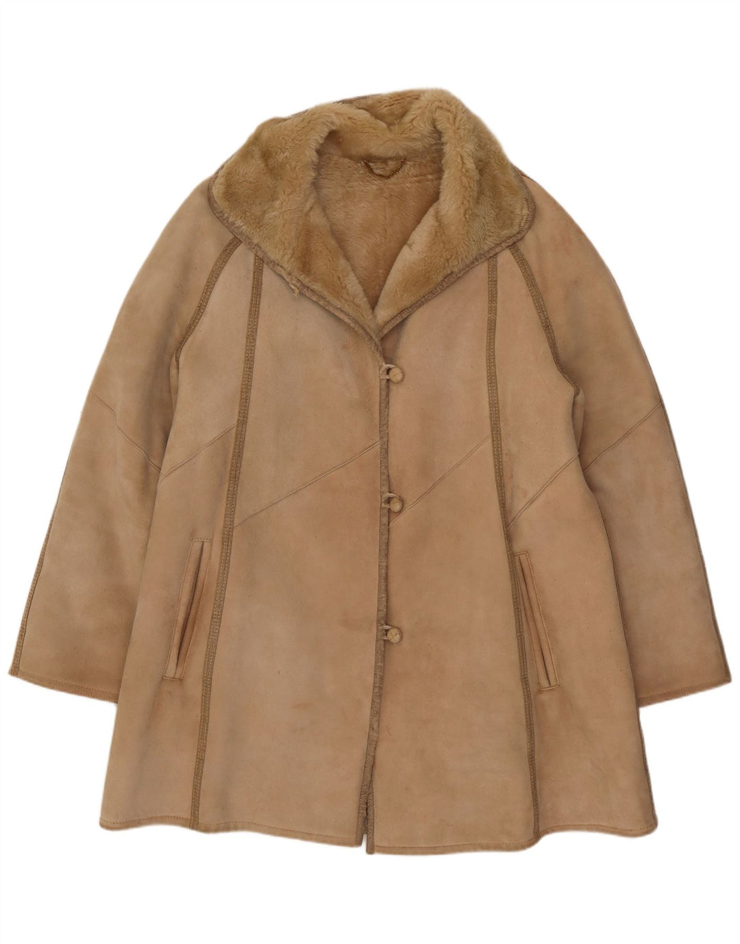 Płaszcz damski VINTAGE IT 46 Duży beżowy płaszcz Shearling