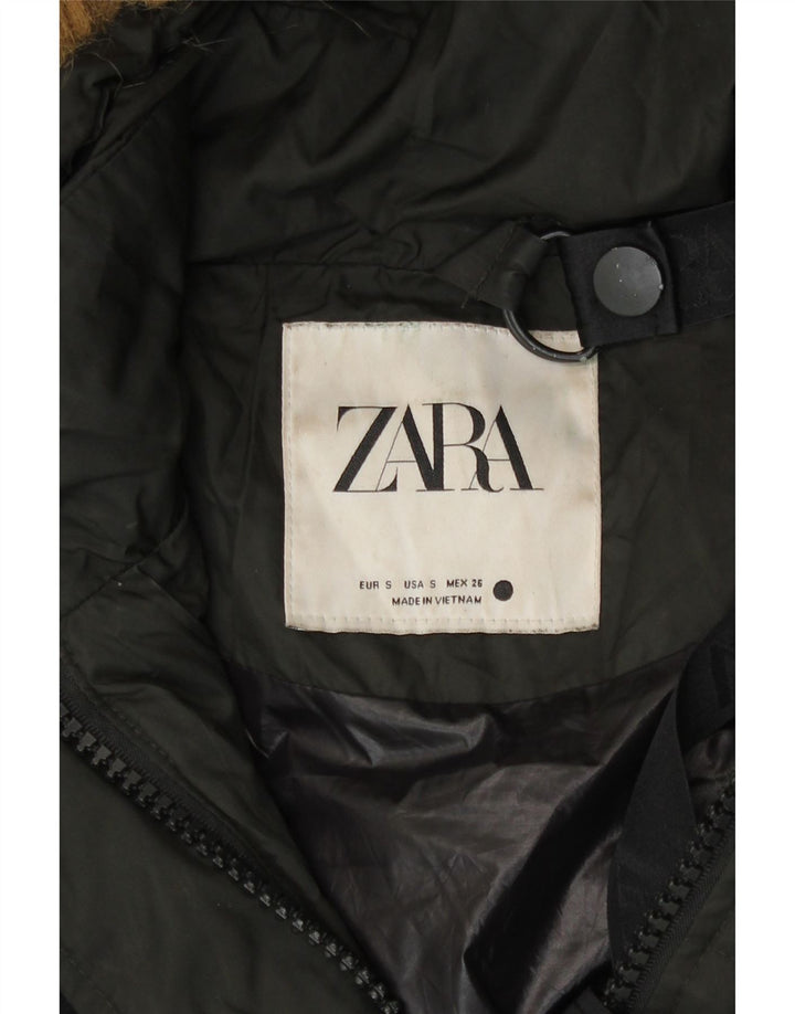 Damski, oversize'owy, wyściełany płaszcz z kapturem, zara UK 10, mały, czarny nylon