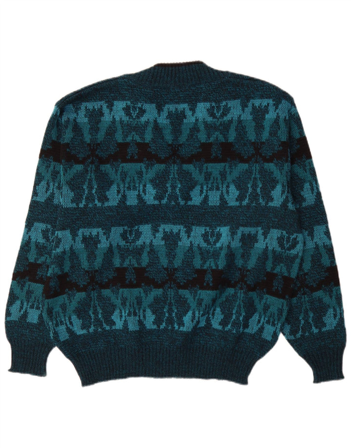Męski sweter w stylu vintage z dekoltem w szpic IT 50 Średni niebieski Fair Isle