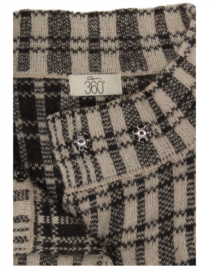 Vintage damski sweter rozpinany z rękawem 3/4 UK 12, średni niebieski w kratkę