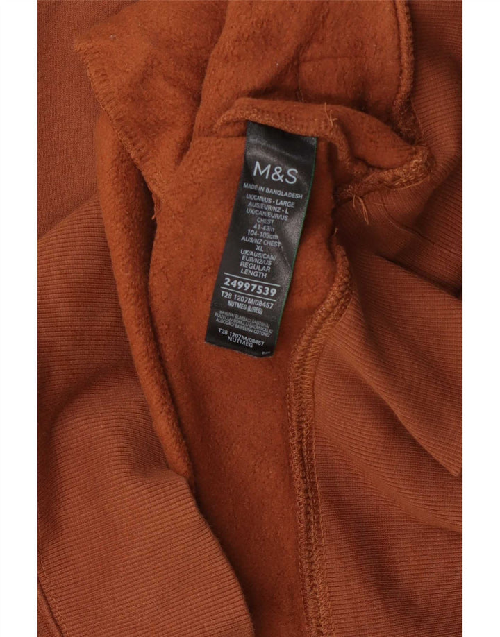 Marks & Spencer Męski sweter z zamkiem błyskawicznym, duży, brązowy, bawełniany
