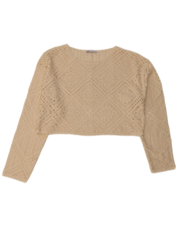 Damski sweter Zara Crochet Crochet z dekoltem w łódkę UK 14 Średni złamanej bieli