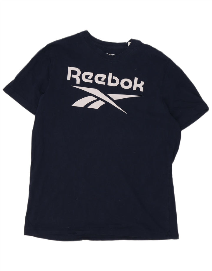 Męska koszulka Reebok z grafiką, duża, granatowa, bawełniana