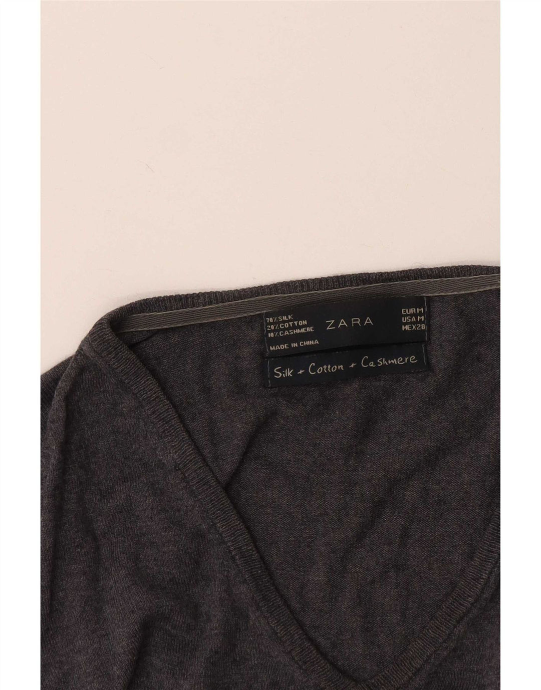 Sweter damski Zara z dekoltem w kształcie litery V, UK 12, średni szary jedwab