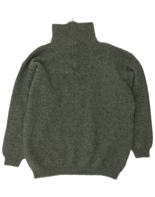 Vintage męski sweter z zamkiem błyskawicznym XL Khaki z dziewiczej wełny