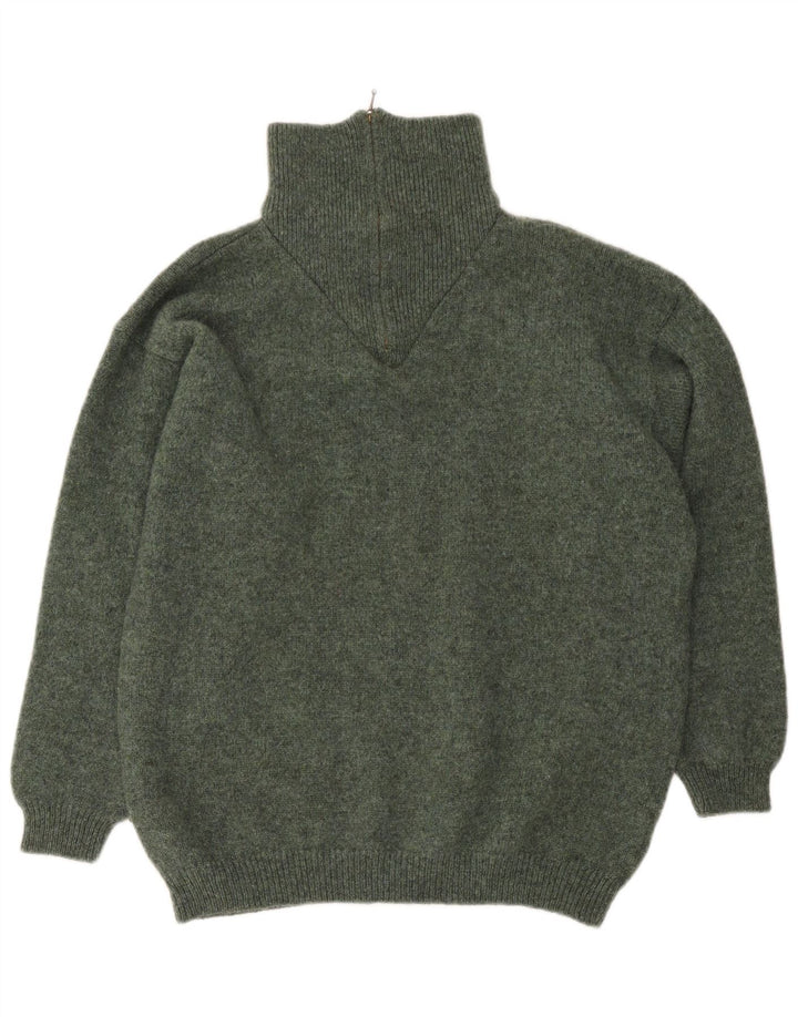 Vintage męski sweter z zamkiem błyskawicznym XL Khaki z dziewiczej wełny