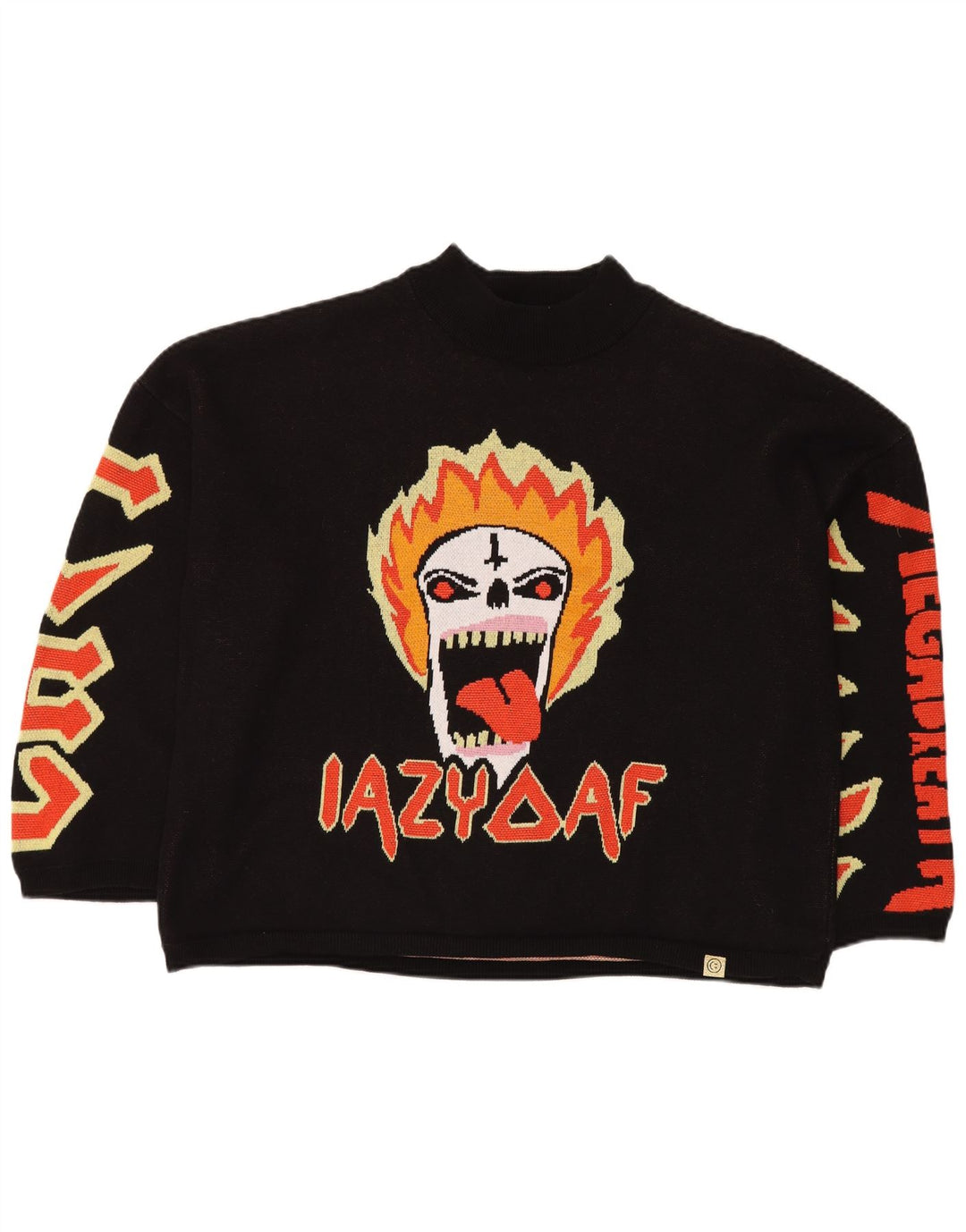 LAZY OAF Męski sweter oversize z golfem w kształcie czaszki XL, czarny, bawełniany