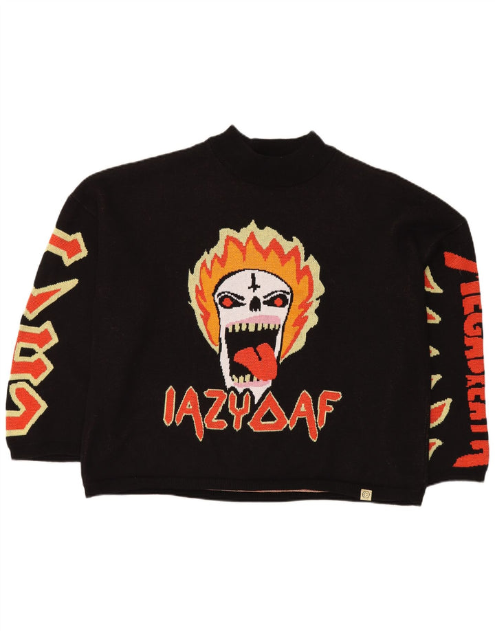 LAZY OAF Męski sweter oversize z golfem w kształcie czaszki XL, czarny, bawełniany