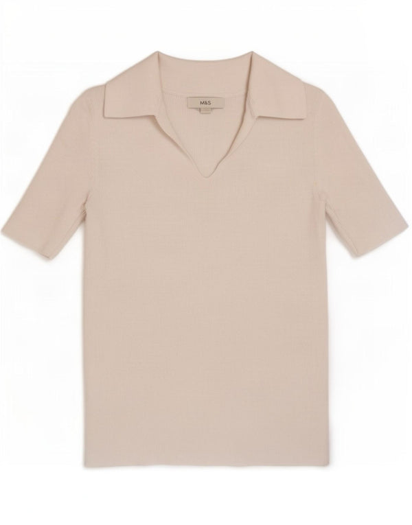 Marks & Spencer Womens Polo Shirt UK 6 XS White Cotton