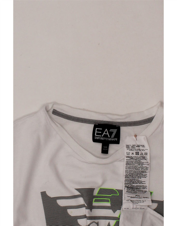 Chłopięcy T-shirt z grafiką EMPORIO ARMANI, 13-14 lat, biała bawełna