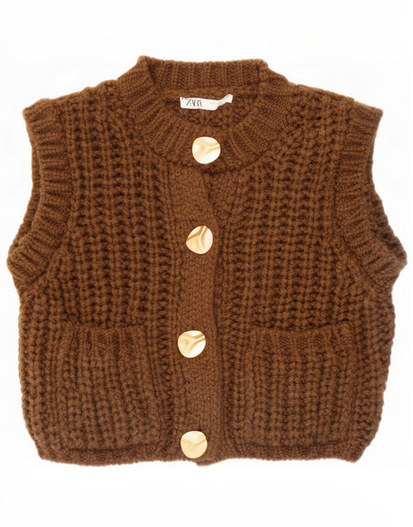 Damski sweter oversize bez rękawów Zara UK 10 Mały brązowy akryl