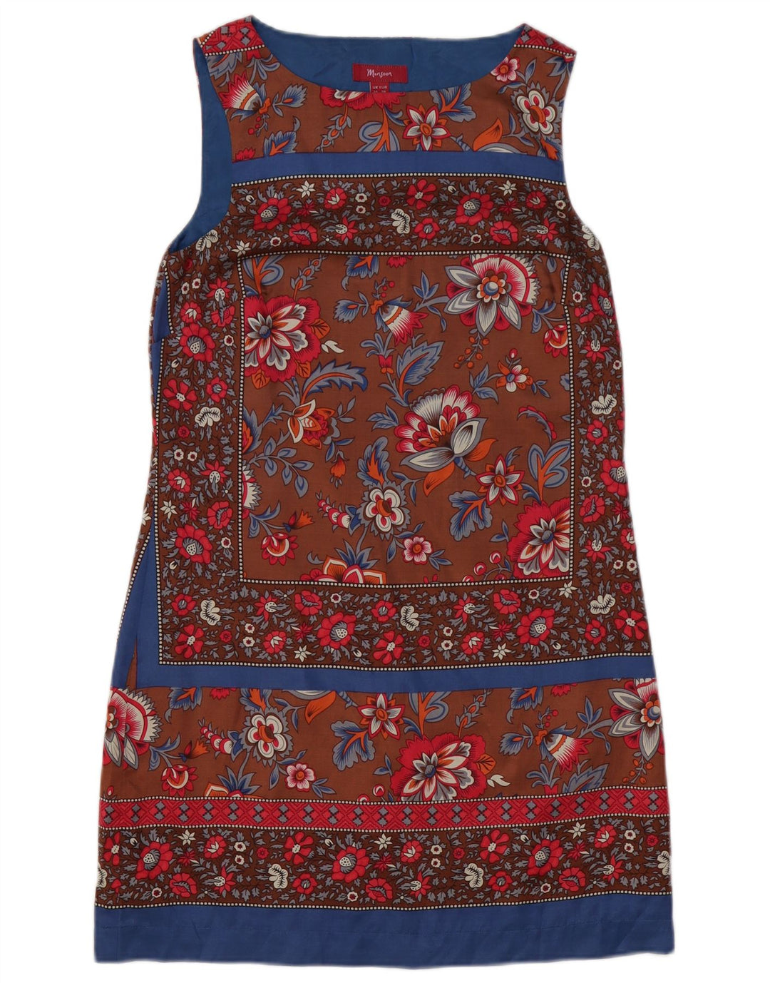 MONSOON Damska sukienka typu shift bez rękawów UK 10 Mały brązowy kwiatowy poliester