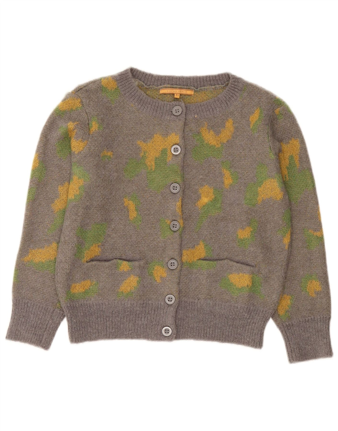 Damski sweter rozpinany Silvian Heach w abstrakcyjnym wzorze UK 6 XS, szary
