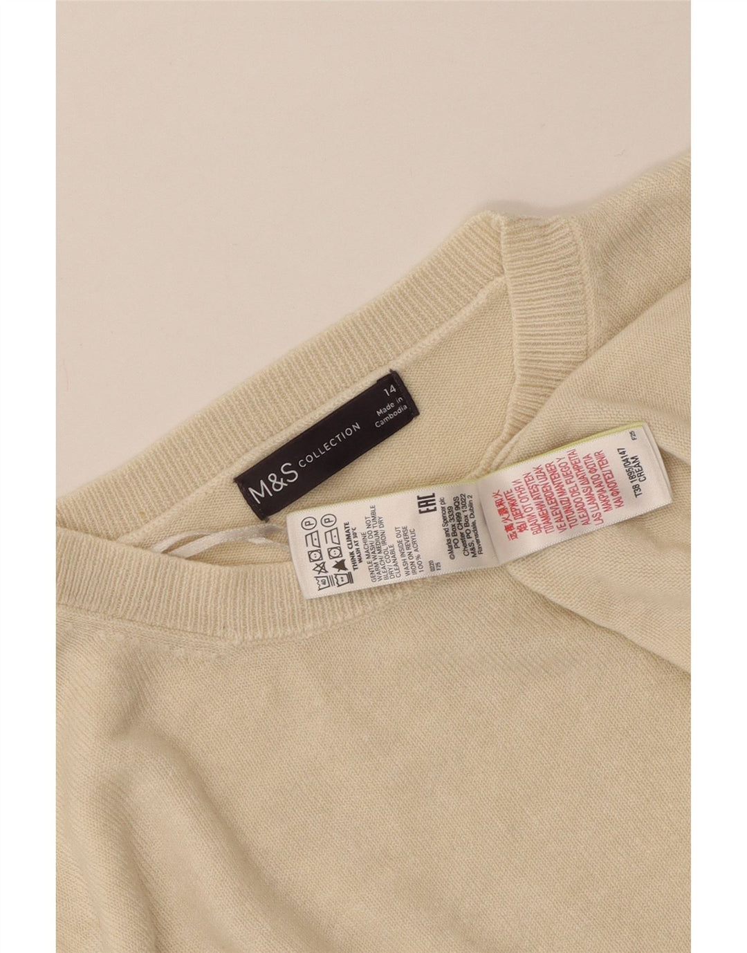 MARKS & SPENCER Damski sweter z okrągłym dekoltem UK 14 Średni beż akrylowy