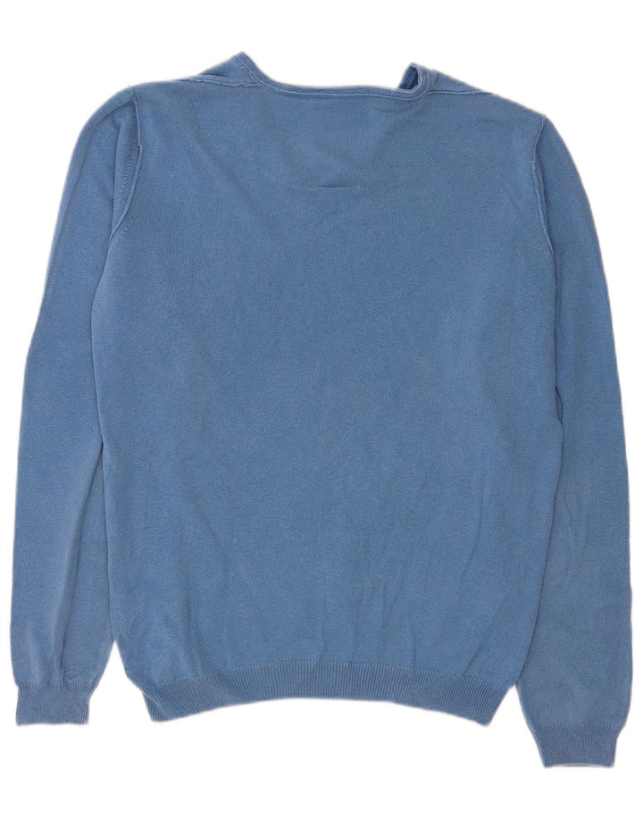 Męski sweter Trussardi Jeans z dekoltem w kształcie litery V, średnioniebieski, bawełniany
