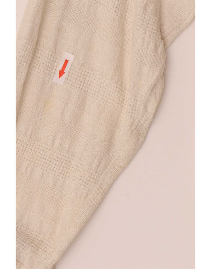 Koszula męska w stylu vintage, duża, z lnu w geometryczne wzory w kolorze złamanej bieli