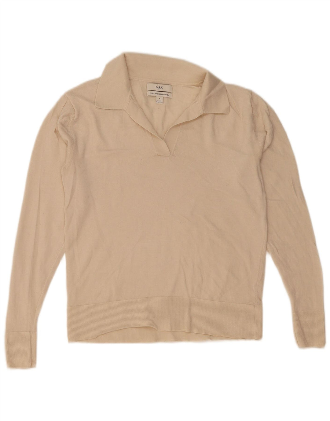 Marks & Spencer Damski sweter polo UK 12 Średni beż wełniany