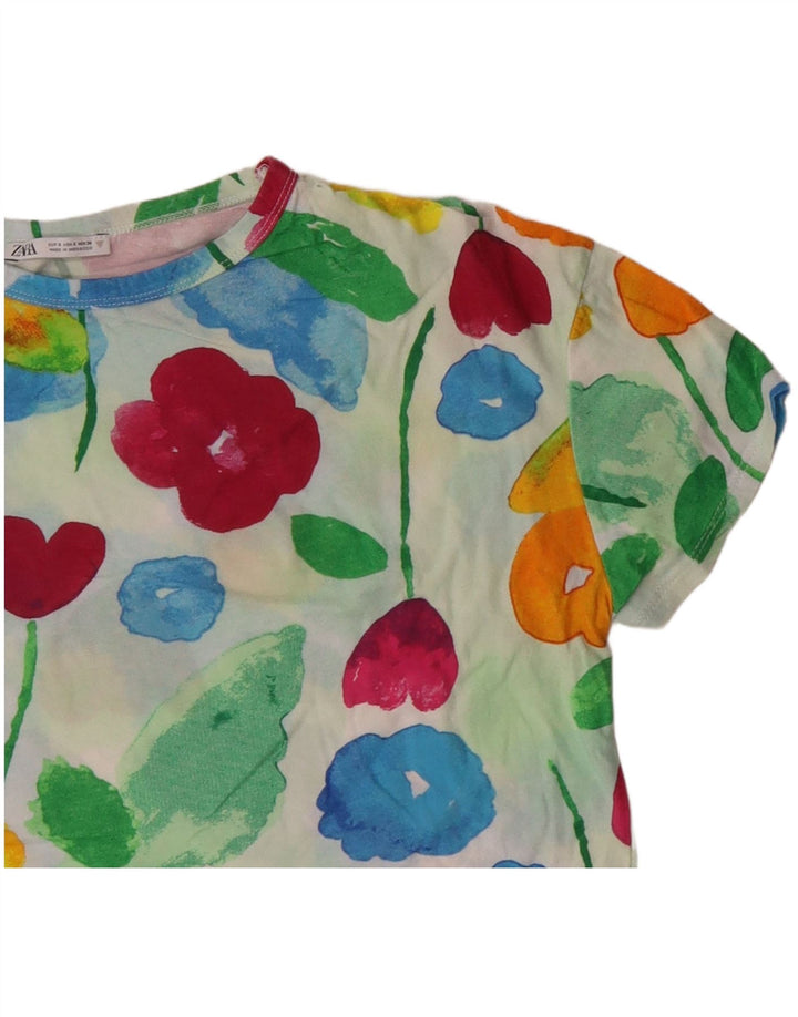 Damska koszulka z krótkim rękawem ZARA z grafiką Top UK 10, mała, wielokolorowa w kwiaty