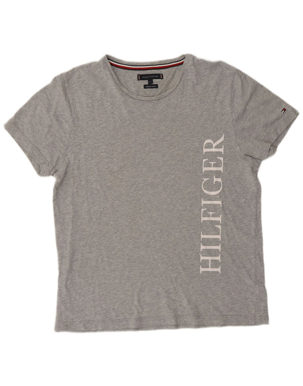 Damska koszulka graficzna Tommy Hilfiger Top UK 16, duża, szara, nakrapiana bawełna