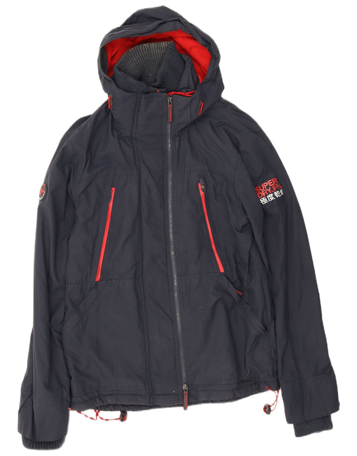 Męska kurtka wiatrówka z kapturem Superdry UK 40, duża granatowa, poliestrowa