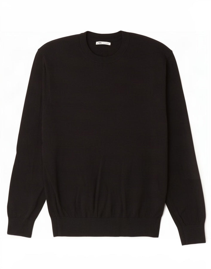 Męski sweter z okrągłym dekoltem Zara XL, czarny akryl