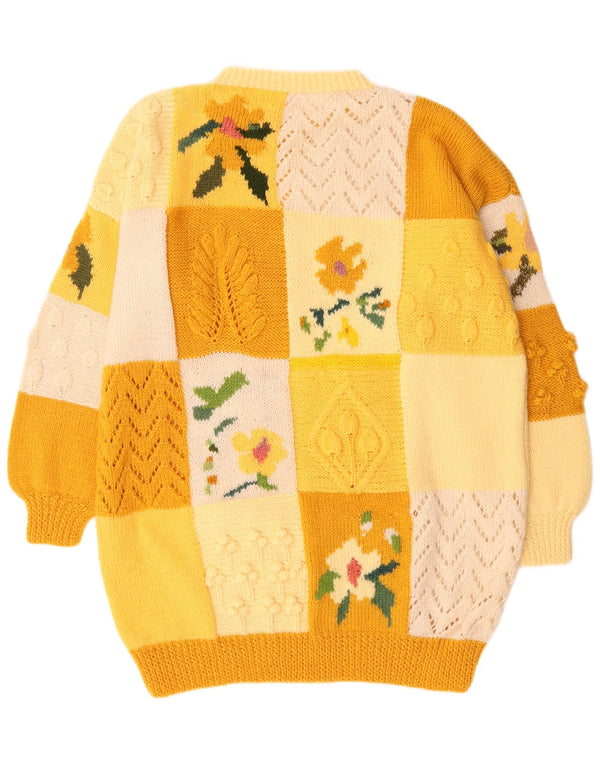 Damska sukienka sweterkowa z długim rękawem w stylu vintage UK 22 3XL Żółta patchworkowa