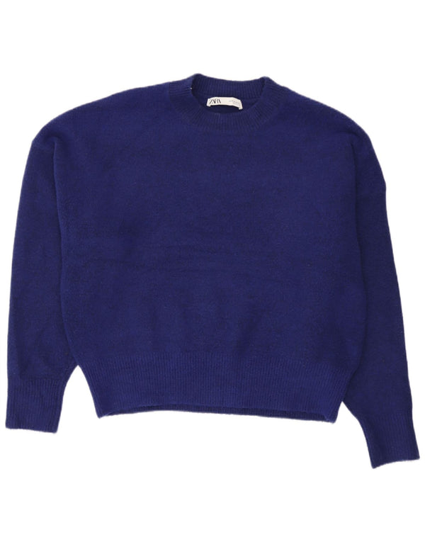 Damski sweter oversize Zara z okrągłym dekoltem UK 14, średni niebieski akryl