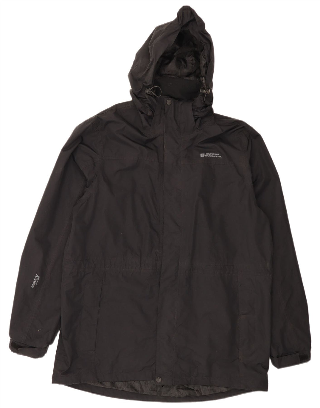 Męski płaszcz przeciwdeszczowy z kapturem Mountain Warehouse UK 40, duży, czarny nylon