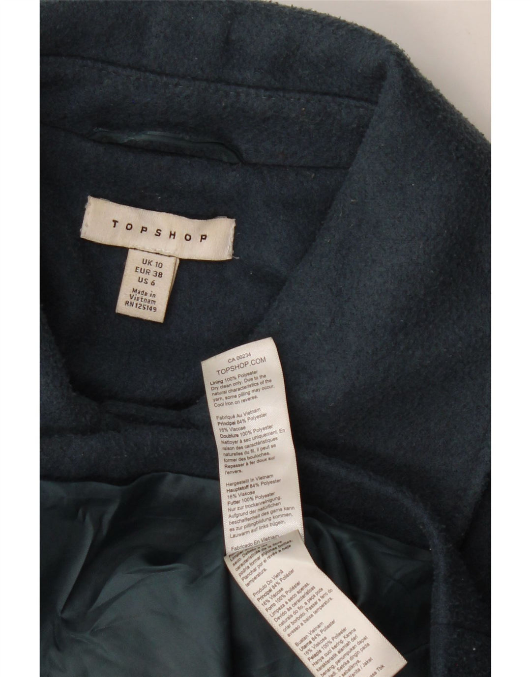 Topshop damski płaszcz oversize UK 10, mały, niebieski, poliester